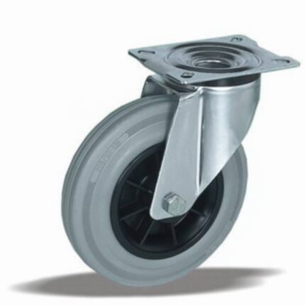 LIV kotač PP okretni fi 80 mm siva guma -INOX 65-kg