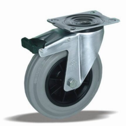 LIV-kotač-PP-okretni-sa-kočnicom-fi-100-mm-siva-guma-INOX-80-kg