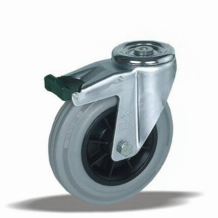 LIV-kotač-okretni-sa-kočnicom-fi-80-mm-sa-rupom-PP-siva-guma-INOX-65-kg