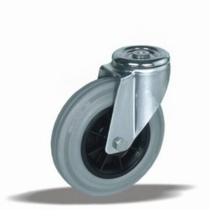 LIV kotač okretni sa rupom fi 80 mm PP siva guma -INOX 65-kg