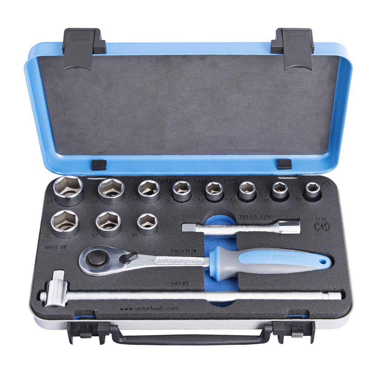 UNIOR garnitura nasadnih ključeva 190 BI, 1/2" 10-24/1 UNIOR garnitura nasadnih ključeva 190 BI, 1/2" 10-24/1