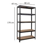 Metalna polica s 5 katova – 179 x 90 x 40 cm, 175 kg/1 – crna