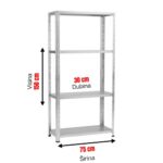 Metalna polica 150 x 75 x 30 cm, 4 kata – Metalik siva (Zn)