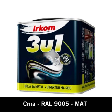 IRKOM boja za metal 3u1 – Crna mat, RAL 9005 – 1 kg