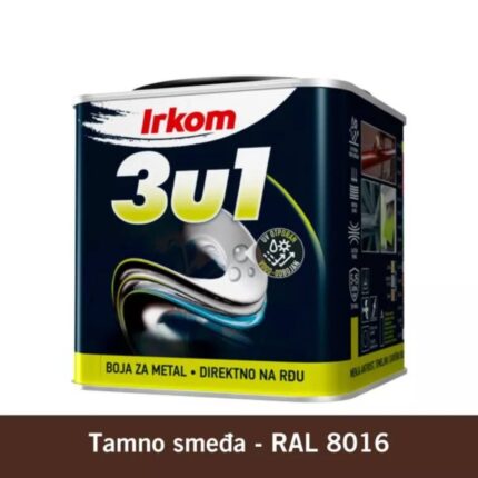 IRKOM boja za metal 3u1 – Tamno smeđa, RAL 8016 – 1 kg