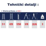 Ljestve aluminijske kućne | 2+1 gazišta