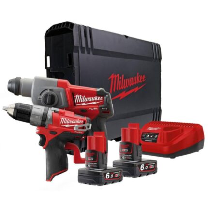 MILWAUKEE aku udarni izvijač M12 FPD + čekic-bušilica M12 CH SDS-plus M12 + 2x baterija 6,0Ah + punjač + kovčeg – FPP2B-602X, set
