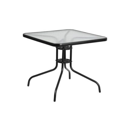 Vrtni metalni stol s kaljenim staklom, 60 x 60 x 70 cm – četvrtasti