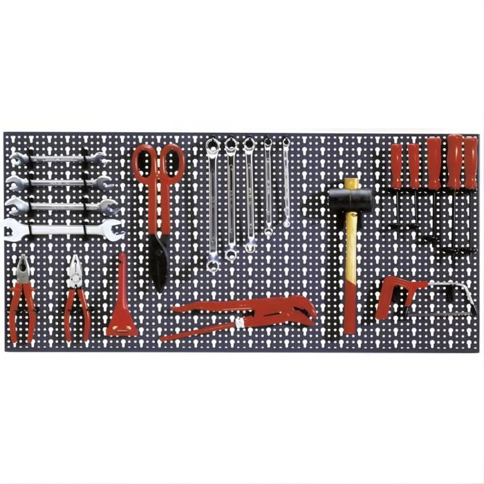 Zidna ploča-organizator za alat 980 x 480 mm + 52 kukice, sivi