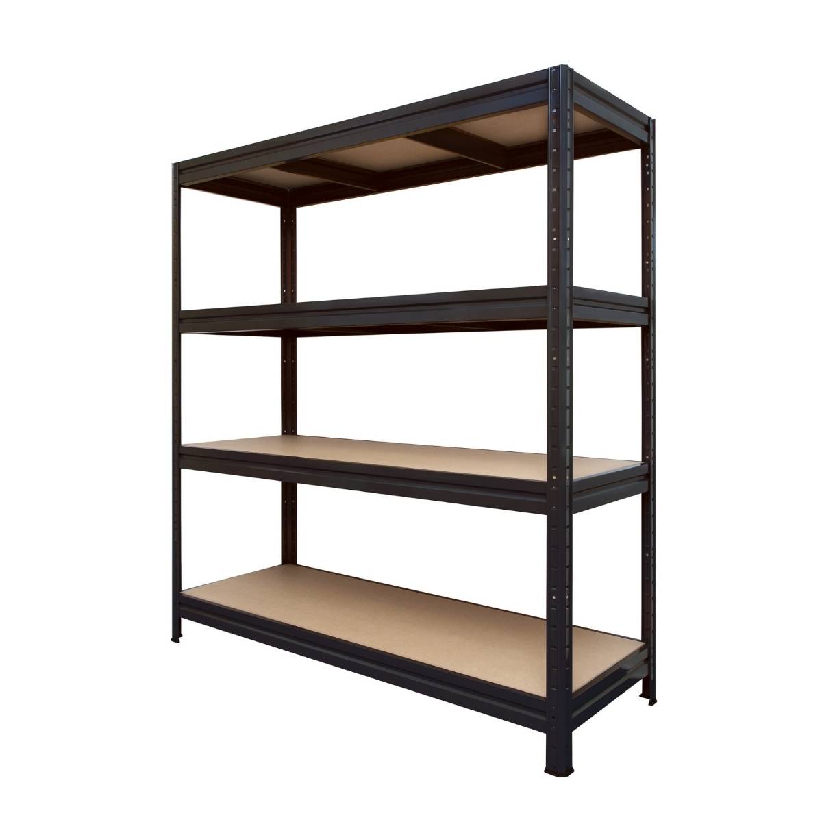 Metalna-polica-za-teške-terete-180x160x60cm-sa-MDF-ispunom-sa-4-sprata-500-1kg-uk.nosivost-2000kg-crna-1 Metalna polica za teške terete 177 x 180 x 60 cm sa MDF ispunom, sa 4 sprata, 500/1kg (uk.nosivost 2000kg), crna