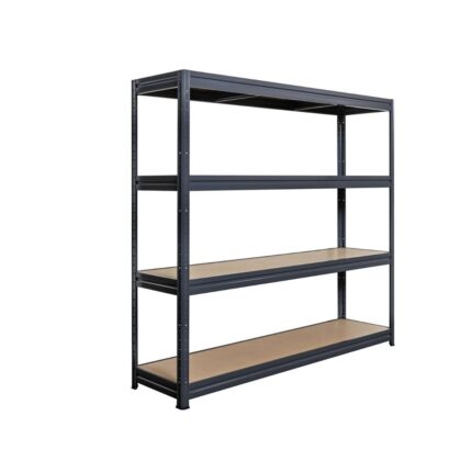 Metalna polica za teške terete 177 x 160 x 60 cm sa MDF ispunom, sa 4 sprata, 600/1kg (uk.nosivost 2400kg), crna